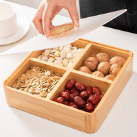 Plateau de rangement pour collations à 4 compartiments, bon marché, pour bonbons/fruits secs/noix, plateau sectionnel en bois, boîte à bonbons, boîte à fruits secs