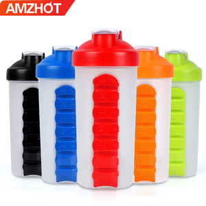 B30-0083 Amz Vente Chaude 2023 LOGO Personnalisé 600ml Protéine En Plastique Bouteille D'eau Portable Avec 7 Jours Pilulier Stockages - Product Image 1