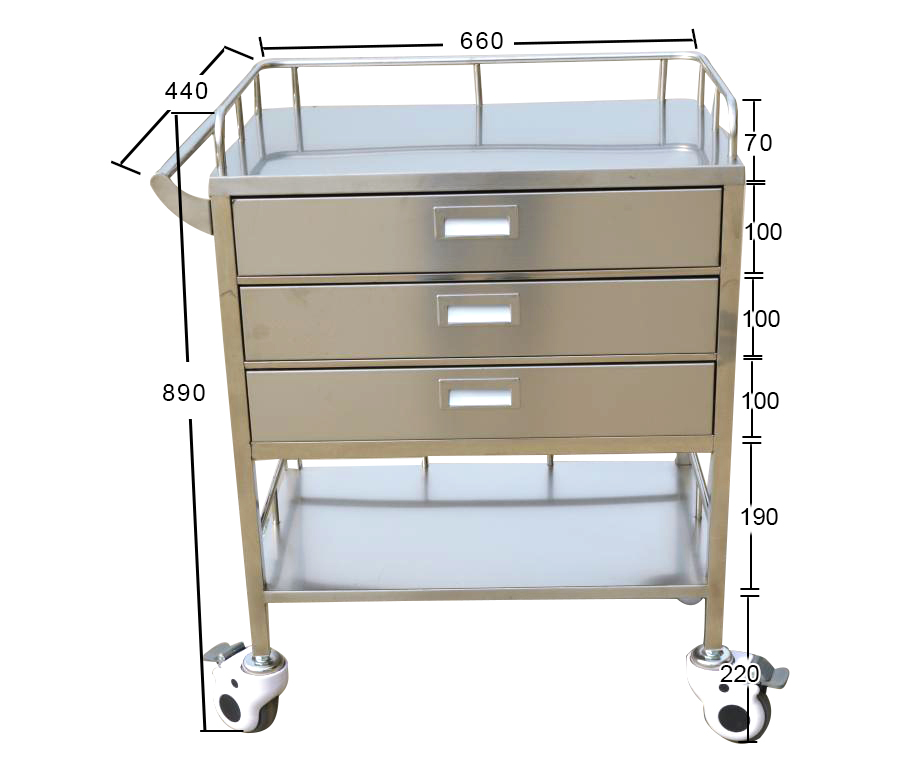 Venta directa de fábrica Carro móvil de acero inoxidable Conveniente y duradero Instrumento médico y hotelero Carro móvil con cajones