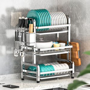 Multifunctional Double Layers Kitchen 2 Tier Stainless Steel <b>Dish</b> & Plate Racks Drainer Drying Rack Organizer for Kitchen - Product Image 1
