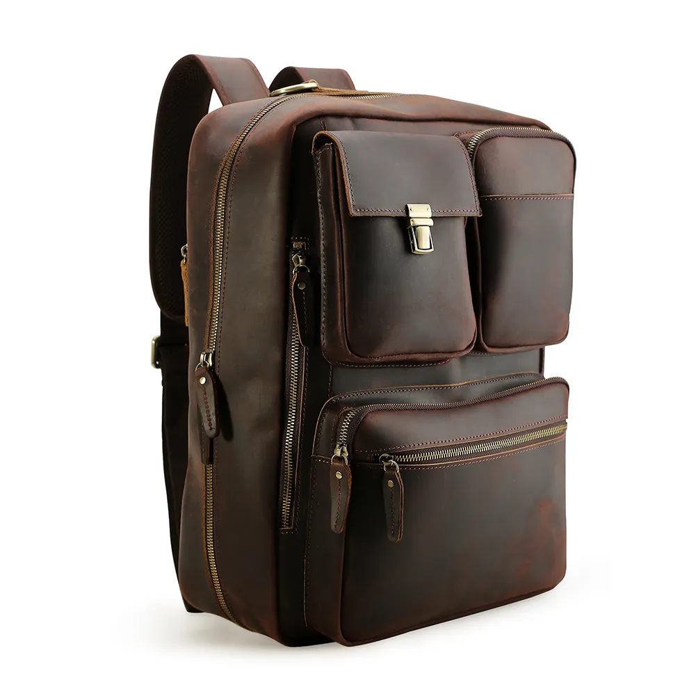 Vintage Crazy Horse Leather Back Pack Bag Multifunction Cowhide Shoulder Briefcase Bag Laptop Backpack For Men