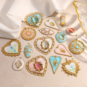 Colgante de Acero Inoxidable en Forma de Corazón con Piedra Ojo de Gato para Fabricación de Joyas Primavera 2026 Origen Yiwu PJ93891 - Product Image 1