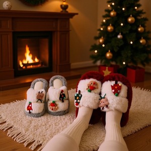 Nuevas Pantuflas Cálidas de Felpa Navideñas, Lindas Pantuflas de Interior para el Hogar, Pantuflas Suaves de Estilo Dulce para Otoño e Invierno - Product Image 1