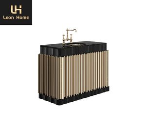 Armoire de salle de bain personnalisée <span class=keywords><strong>avec</strong></span> évier en acier inoxydable, dessus en marbre <span class=keywords><strong>noir</strong></span>, lavabo de petite taille - Product Image 5