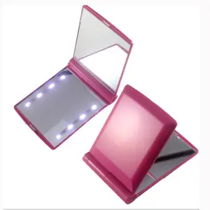 Маленькие зеркала для макияжа со световым светодиодным карманным зеркалом оптом компактные розовые белые мини-косметические зеркала для путешествий