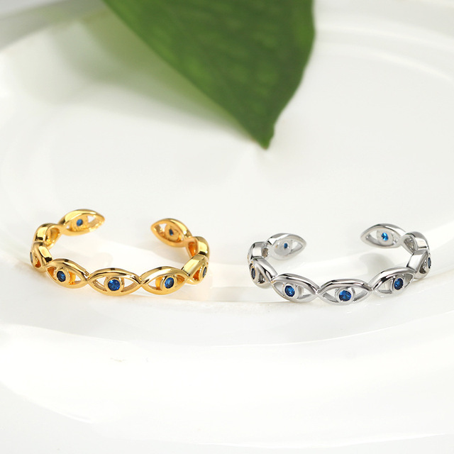 Style Unique Trendy Fashionable Devil's Eye Blue Crystal Ring  Pinky Index Finger Ring Design Unique Blue Eye Ring