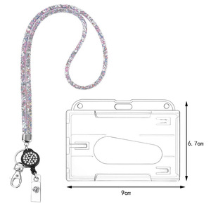 Mobile phone fishing net lanyard, rhinestone-filled <b>ID</b> card buckle, neck strap, easy-pull buckle, retractable name tag pendant, - Product Image 2