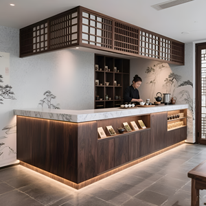 Le nouveau <span class=keywords><strong>comptoir</strong></span> de bar en bois de <span class=keywords><strong>noyer</strong></span> pour maison de thé de style chinois, <span class=keywords><strong>comptoir</strong></span> de caisse de restaurant en marbre personnalisé - Product Image 3
