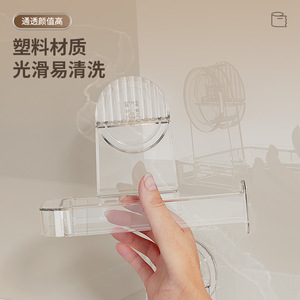 Porte-papier toilette à ventouse pour salle de bain, fixation murale sans perçage, design circulaire transparent pour le rangement des mouchoirs - Product Image 4
