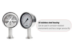 เกจวัดความดันไดอะแฟรมเชื่อมต่อแบบไตรแคลมป์ทางกล - Product Image 3