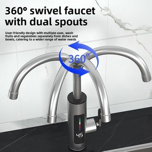Grifo Eléctrico <span class=keywords><strong>de</strong></span> Acero Inoxidable para <span class=keywords><strong>Cocina</strong></span>/Baño, <span class=keywords><strong>de</strong></span> Doble Uso, Monomando, Giratorio, con Calentador Instantáneo que Calienta en Tres Segundos - Product Image 3