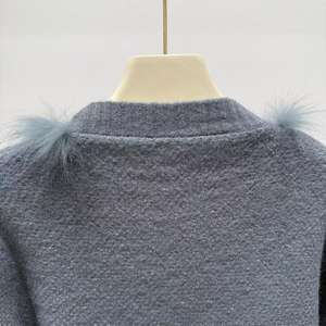 Cardigan doux <span class=keywords><strong>bleu</strong></span> <span class=keywords><strong>pull</strong></span> manteau d'hiver vêtements d'extérieur <span class=keywords><strong>pull</strong></span> tricoté décontracté avec garniture en fourrure de renard véritable - Product Image 6