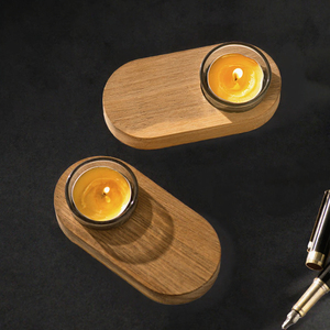 Minimalist Wooden Rectangle <b>Tealight</b> <b>Candle</b> <b>Holder</b> Short <b>Candle</b> Jar Stand for Home Decor - Product Image 2