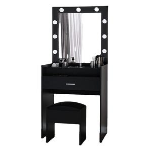 Tocador Grande con Luces, Moderno Tocador Negro con Espacios <span class=keywords><strong>Clasificados</strong></span>, Mesa de Maquillaje para Dormitorio - Product Image 1