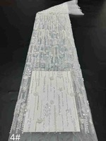 Tissu en dentelle perlée de luxe NI.AI, tulle brodé avec des paillettes et des perles pour les fêtes et les mariages