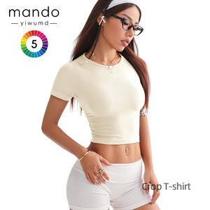 Yiwu เสื้อยืดครอปรัดรูปแขนสั้นของผู้หญิงเสื้อยืดครอปเซ็กซี่รัดรูปแห้งแขนสั้นสำหรับฟิตเนสพิลาทิสโยคะ - Product Image 3
