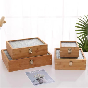 Bamboo Rectangle <strong>Decorative</strong> <strong>Storage</strong> <strong>Box</strong> with Carved Glass Lid Foldable <strong>Storage</strong> Container - Product Image 2