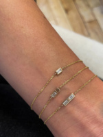 Bracelet VLOVE en or véritable avec diamants baguette de laboratoire, 14k 18k, bracelet empilable en diamants