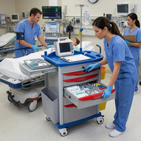 Chariot médical d'organisation efficace avec poteau porte-perfusion et tables latérales pour usage clinique