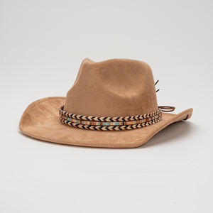 Suede Velvet Roll Edge <span class=keywords><strong>Jazz</strong></span> Hat Western Cowboy Hat Hombres Mujeres Étnico Fedora Hat con banda Vintage al aire libre - Product Image 1