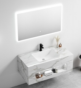 Mobile <span class=keywords><strong>Bagno</strong></span> Moderno Stile Europeo con Lavabo Singolo, Specchio LED, Resistente all'Acqua, Montaggio a Parete, Mobile <span class=keywords><strong>Bianco</strong></span> Dipinto a Mano - Product Image 4