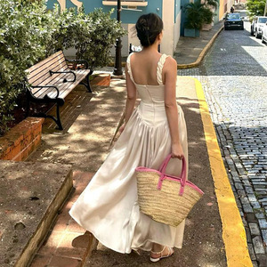 Square Neck <b>Spaghetti</b> <b>Strap</b> Backless Long Dress Empire Waist Party Casual Dress Breathable Yiwu Origin - Product Image 2