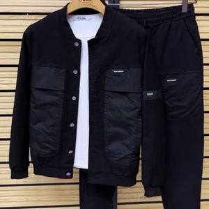 Bộ đồ thể thao nam thời trang mùa xuân thu 2025, kiểu dáng ôm body, hai mảnh, chất liệu denim xước màu trơn - Product Image 2