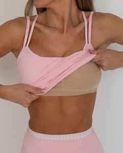 Recycled Sustainable Double <b>Layer</b> Patchwork Antimicrobial Compression Support Sports Stretch Nylon Spandex Blend Fitness <b>Top</b> - Product Image 1