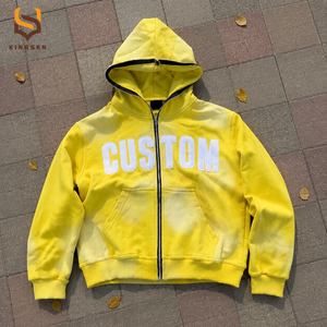 เสื้อฮู้ดซิปหน้าเต็มตัว ปักโลโก้ตามสั่ง ผ้าฝ้ายเฟรนช์เทอร์รี่ 100% ทรงโอเวอร์ไซส์ ล้างสีแบบแอซิดวอช สำหรับผู้ชาย - Product Image 1