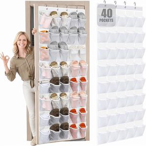 Over the Door Shoe Organizer 40 Large Mesh Pockets Large Capacity Hanging Shoe Rack Grey Behind Door Storage for Dorm Closet <b>Bag</b> - Product Image 1