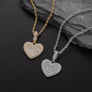 Heart pendant, hip-hop jewelry, accessories, <b>copper</b> inlaid zircon, rectangular zirconium round zirconium - Product Image 1