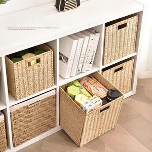 <span class=keywords><strong>Rotin</strong></span> grille armoire panier de rangement tissé stockage pour bureau collations vêtements jouets boîte de rangement pliable - Product Image 4