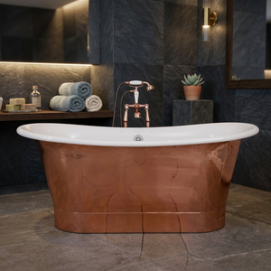 Bañera Independiente de Cobre CH-799, Ovalada de Lujo, Ecológica, con Acabado Pátina, Doble Soporte, Sin Tapa, Artesanía India - Product Image 3