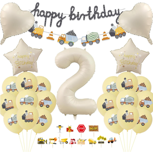 Fournitures pour fête d'anniversaire <span class=keywords><strong>de</strong></span> 2 ans : Bannières Joyeux Anniversaire, <span class=keywords><strong>Guirlande</strong></span> Camion Minier, Ballons Imprimés Beige, Décorations <span class=keywords><strong>de</strong></span> Cupcakes sur le Thème <span class=keywords><strong>de</strong></span> la Construction, Cadeaux - Product Image 1