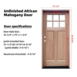 Puerta Principal Sencilla de Madera Maciza de Caoba, Estilo Artesanal, con 6 Paneles de Vidrio Templado Doble Low-E, 2 Paneles Superiores Cuadrados, Sin Acabado - Product Image 2