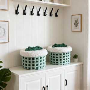 Christmas Storage <b>Box</b> Round Cotton With Lid For Sundries Magazines Cosmetics Toys - Product Image 4