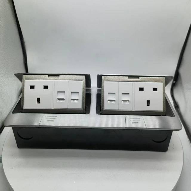 146-D pop up floor socket Home Durable Aluminum Alloy 13A Slow Pop up Dual UK Plug Computer LAN Port British floor socket box