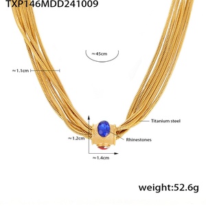 Plain Gold Multi-layer <b>Chain</b> Inlaid Rhinestone Necklace Bracelet <b>Titanium</b> Steel Gold-plated Light Luxury Fashion Set - Product Image 4