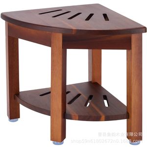 Tabouret de salle de bain en bois Lu Yun marron avec étagère d'angle pour rangement de produits de toilette et utilisation sous la douche - Product Image 5
