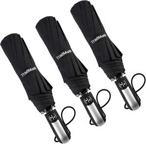 Parapluie de voyage QX promotionnel entièrement automatique, pliable en 3 sections, en polyester pongé, coupe-vent, 105 cm, cadeaux d'affaires - Product Image 4