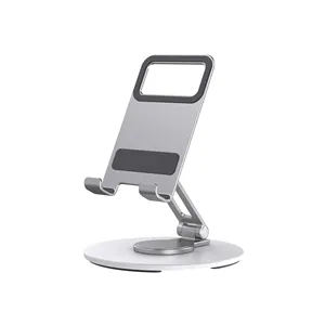 Boneruy Portable Aluminum Alloy Foldable Desktop Cell Phone Tablet Stand 360 Rotating Adjustable Mobile Phone Holder Indoor Use