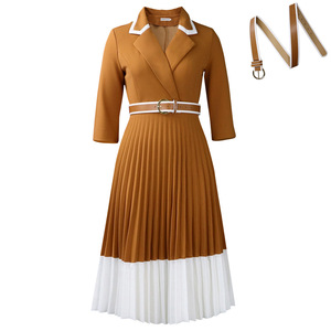 Robe midi plissée à encolure croisée pour femme - Ourlet blanc contrastant et taille ceinturée - Robes africaines formelles pour femmes - Sehe Fashion - Product Image 5