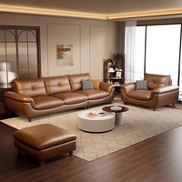 Ensemble de canapés en bois massif de style rétro pour salon, canapé chaise longue minimaliste italien, canapé en cuir de style américain