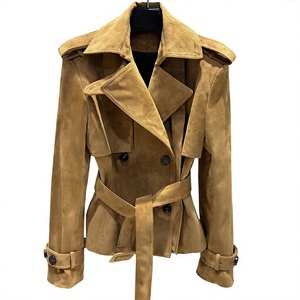 Veste Courte Trench en Cuir Véritable de Mouton avec Ceinture, Double Boutonnage, Respirante, pour Femme, Automne - Product Image 3