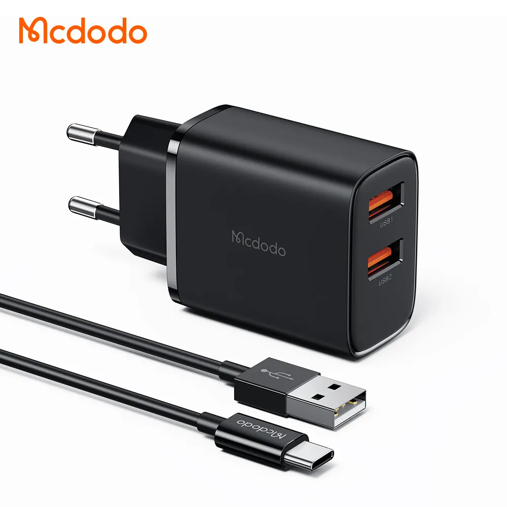 Mcdodo-Kit adaptador de viaje 507 12W, cargador 2USB con cable, cargador rápido de 1M 3A, para iPhone15, Xiaomi, Samsung, Oppo, Android