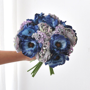Bouquet de mariage artificiel en pivoines et anémones en soie, fleurs blanches, violettes, rouges, vertes, bleues, arrangement floral DIY - Product Image 2