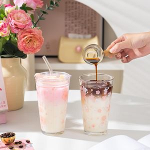 New Product Cherry Blossom Colorful Glass <b>Cup</b> High-quality Appearance <b>Straw</b> <b>Cup</b> Glass Trendy <b>Cup</b> Glass Milk <b>Water</b> <b>Cup</b> - Product Image 2