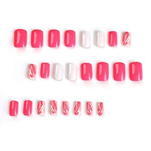 Faux ongles courts <span class=keywords><strong>Gel</strong></span> <span class=keywords><strong>Gel</strong></span> <span class=keywords><strong>Rouge</strong></span> <span class=keywords><strong>Blanc</strong></span> Carré Faux ongles Conseils Faux ongles naturels pour dame avec onglets adhésifs - Product Image 2