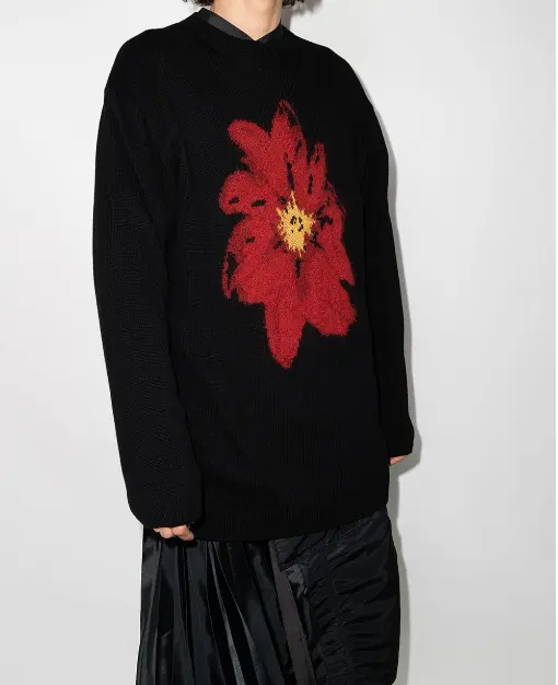 OEM ODM Custom Designer Men's Clothing Jumper Intarsia Flower Wool Pullover Sweaters