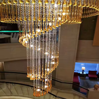 Lustre en cristal K9 en forme de goutte de pluie, sur structure en acier linéaire de grande taille, style européen, LED, hauteur réglable, télécommande, pour hall d'hôtel